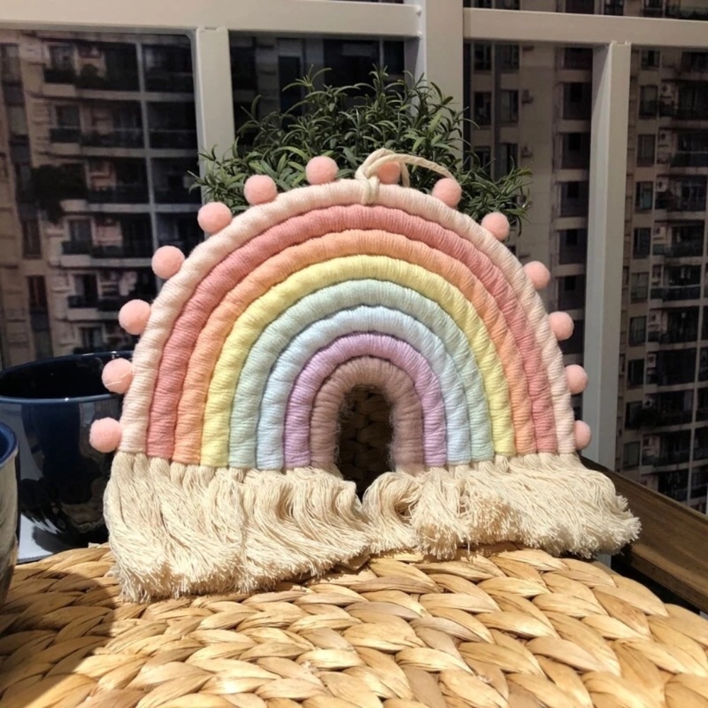 Rainbow woven macrame wall decor tapestry bedroom living room hanging Large - Picture 8 of 8